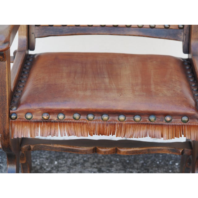 Early 20th Century English Gothic Arts & Crafts Wood and Leather Arm Chair For Sale - Image 11 of 12