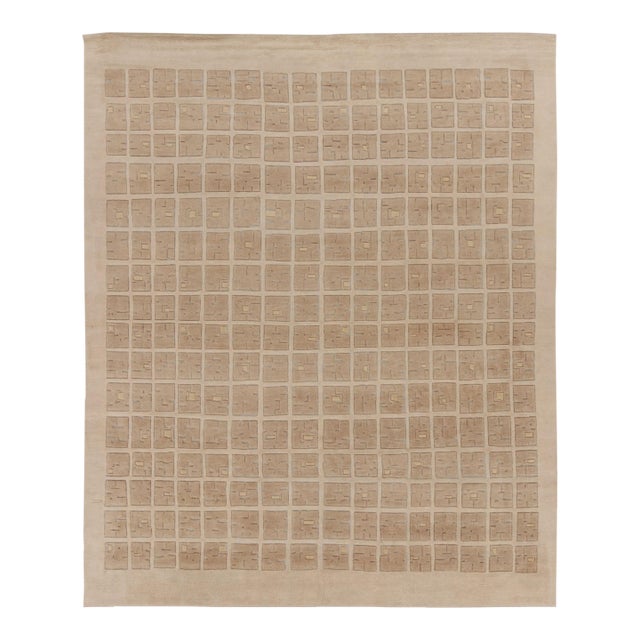 Rug & Kilim’s Oversized Scandinavian Style Rug With Textural High-Low Grid For Sale