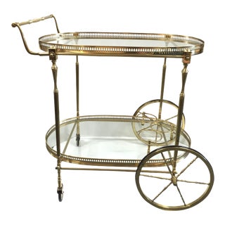 1960s Vintage Brass Gallery Bar Cart For Sale
