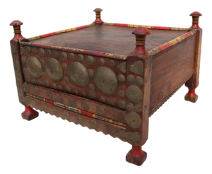 Vintage Wood Side Table with Brass Details, 1930s