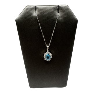 Topaz & Diamond Necklace in 10kt White Gold – Oval Cut, 18in, New For Sale