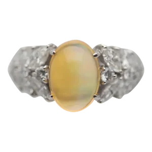Mexican Fire Opal Diamond Platinum Ring, Size 6.25
