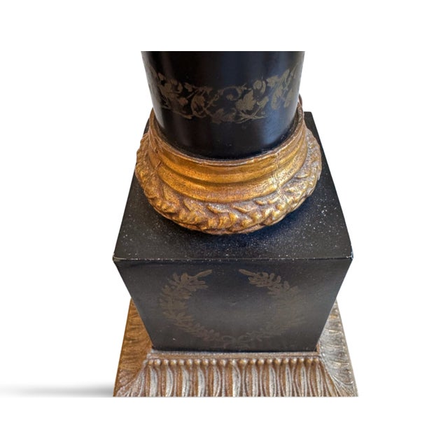 Vintage Stiffel Neoclassical Column Black & Gilt Column Table Lamps - a Pair For Sale In Los Angeles - Image 6 of 12