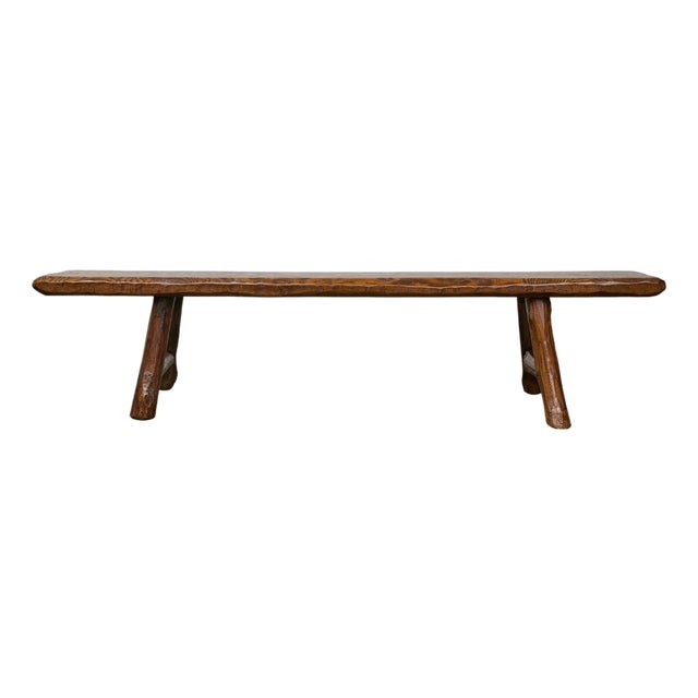 Mid 20th Century Rustic Pine Bench with Hand-Hewn Details – Versatile American Craftsmanship For Sale