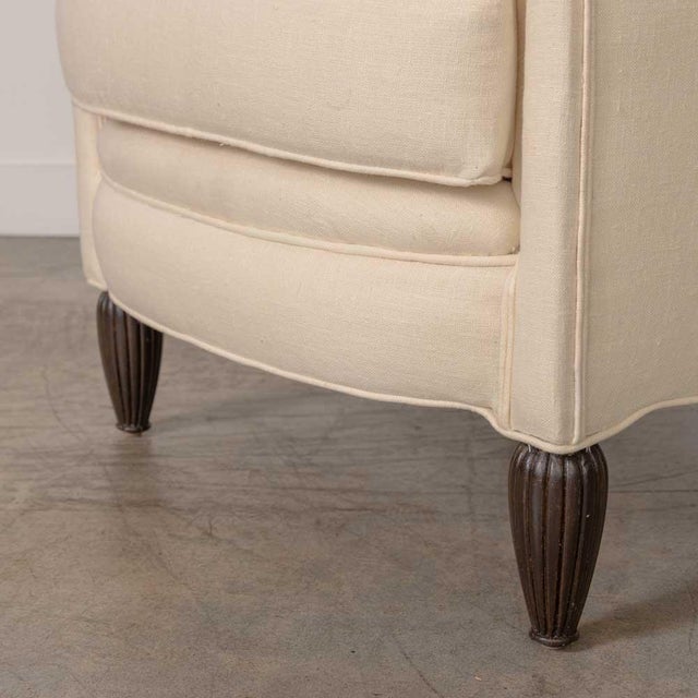 Pair of 1930s French Club Chairs in Linen For Sale - Image 10 of 13
