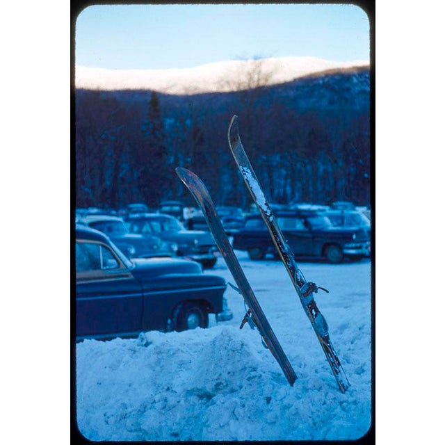 Skis in the Snow 1955 A pair of skis stuck in a pile of snow at the Stowe Mountain resort, Vermont, USA, 1955. Toni...
