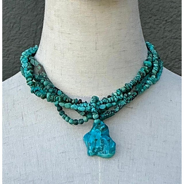 Teal Vintage Turquoise Beaded Multi-Strand Necklace For Sale - Image 8 of 12
