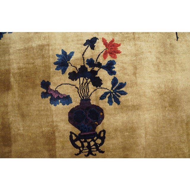 Traditional Floral Design in a Beige Background Color Antique Chinese Art Deco Rug For Sale - Image 4 of 5