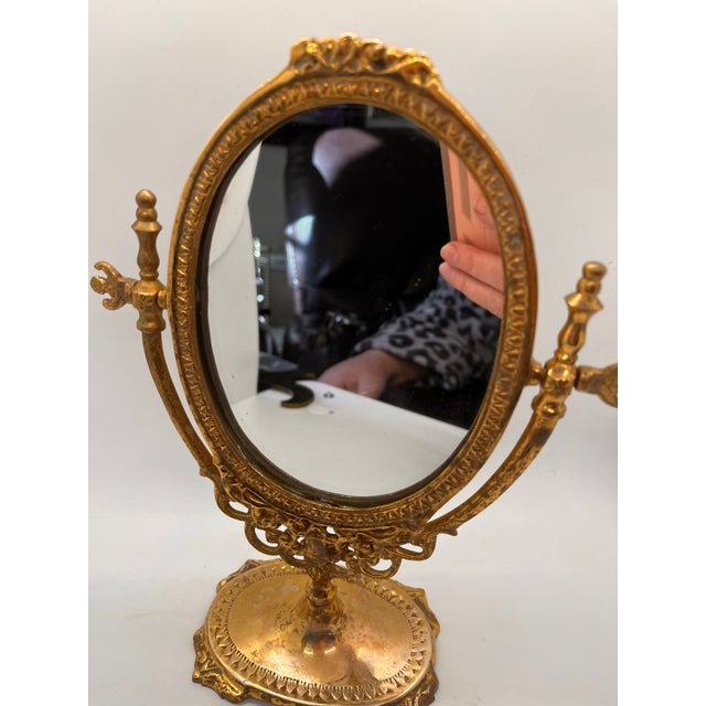 Vintage French Brass Vanity Table Mirror For Sale In Greensboro - Image 6 of 8
