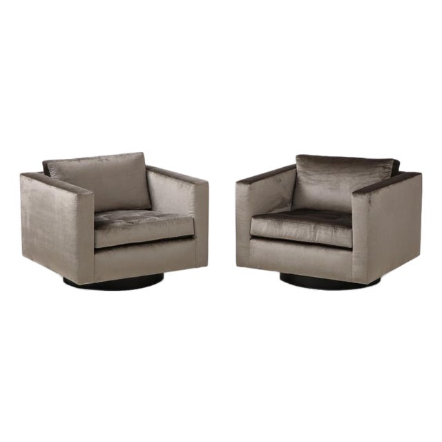 Pair of Swivel Cube Lounge Chairs by Harvey Probber, Unlabeled For Sale