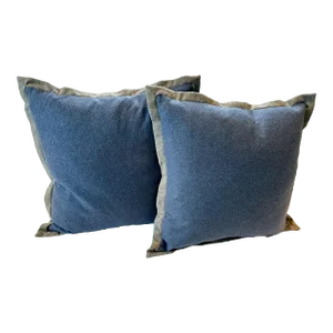 Pair of Custom Navy Blue and Grey Wool Euro Pillow Shams