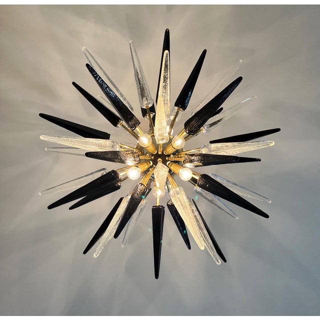 Murano Trasparent and Black Glass Sputnik Chandelier, 1990 For Sale - Image 13 of 18