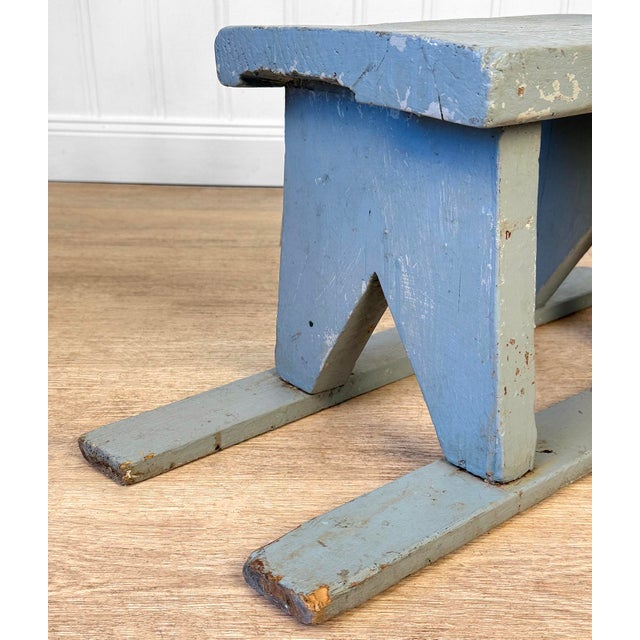 Wood Antique Primitive Farmhouse Gray Slat Bottom Milking Stool For Sale - Image 7 of 9
