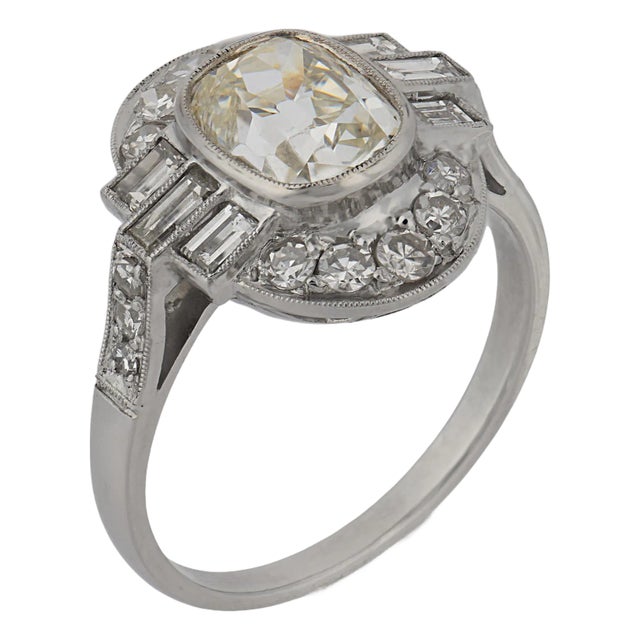 Mid 20th Century Gia 1.54 Carat Old Mine Cut Diamond Platinum Engagement Ring, Size 6.25 For Sale