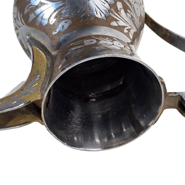 Mid-Century Saudi Brass & Silver Inlay Dallah – Crossed Swords, Pat. No. 143237 For Sale - Image 9 of 12