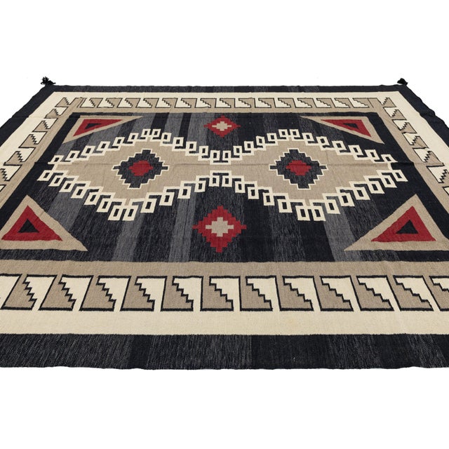 Handmade Southwestern Modern Navajo Wool Area Rug in Charcoal, Slate, and Red For Sale - Image 4 of 8