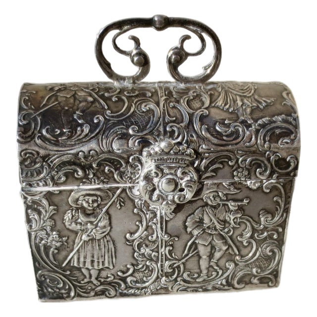 Antique German Silver Cask Jewelry Chest Circa 1880s For Sale