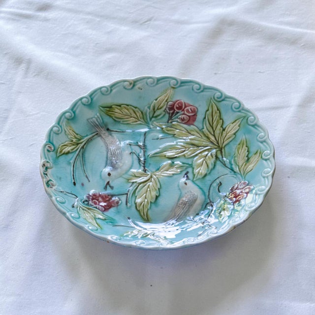 Late 19th Century Antique French Barbotine Bird Plates, 1875, Set of 3 For Sale - Image 5 of 11