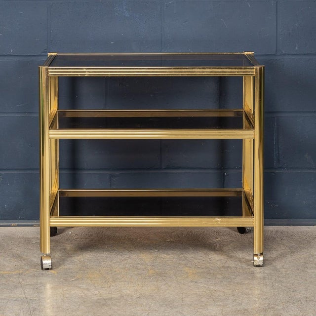 Gold Vintage Brass and Smoked Glass Drinks Trolley from Maison Jansen, 1970 For Sale - Image 8 of 18