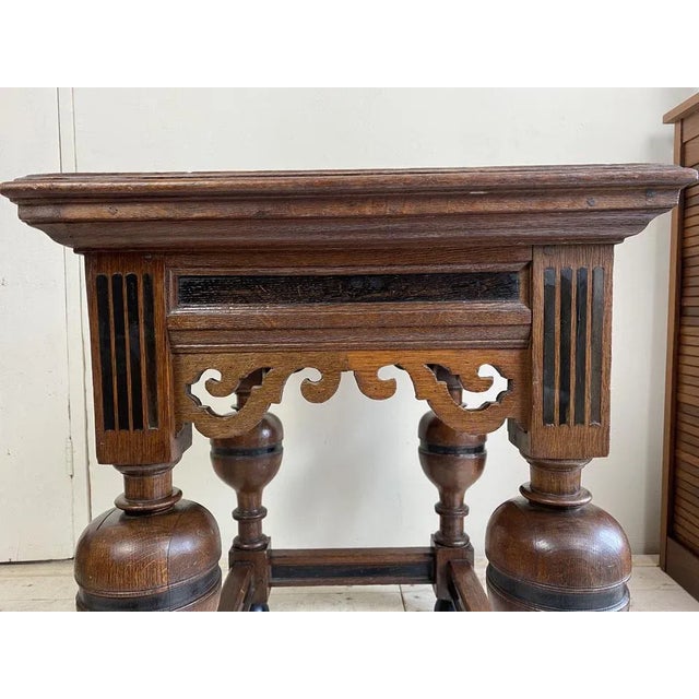 Antique Dutch Renaissance Style Side Table with Oak and Ebony Inlay For Sale - Image 4 of 16