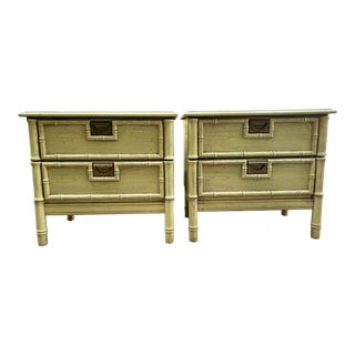 1970s Pair Vintage Hollywood Regency Faux Bamboo Nightstands For Sale