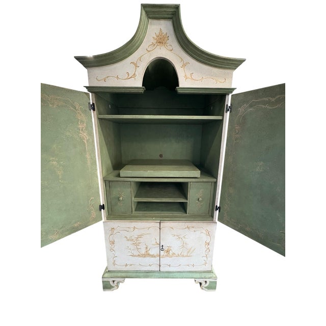 Early 21st Century Hand Painted Chinoiserie Pagoda Artisan Cabinet Made in Italy For Sale - Image 5 of 12
