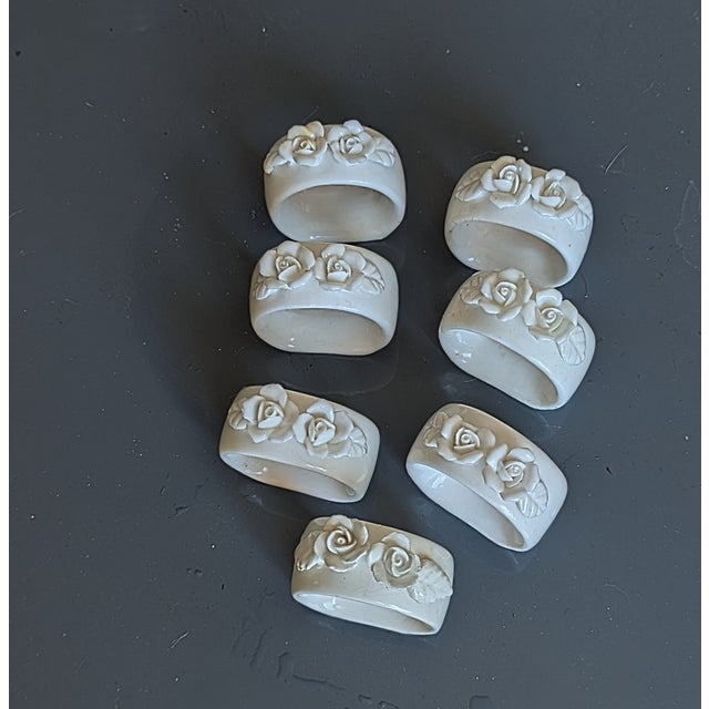 Shabby Chic Vintage Porcelain Floral Napkin Rings, 7 For Sale - Image 3 of 3