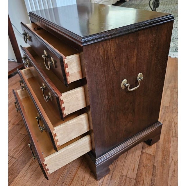 Pair of Ethan Allen Chippendale Cherry Small Chest of Drawers / Nightstands For Sale - Image 10 of 11