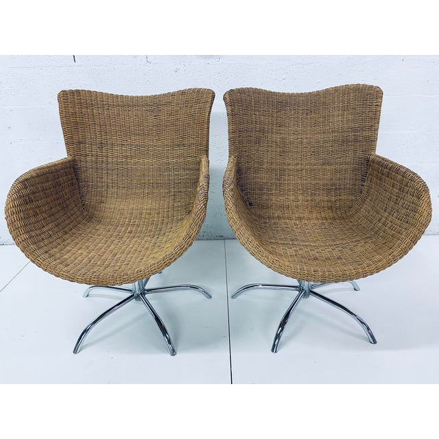 Mid Century Modern Woven Wicker Lounge Chairs A Pair Chairish