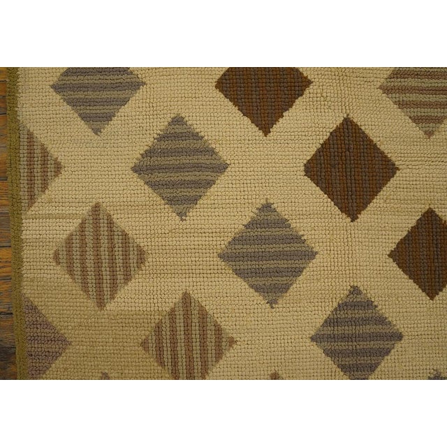 American 1960s Beige Brown Diamond Vintage American Hooked Rug 3'10" X 5'10" Knotted Pile Wool Carpet For Sale - Image 3 of 6