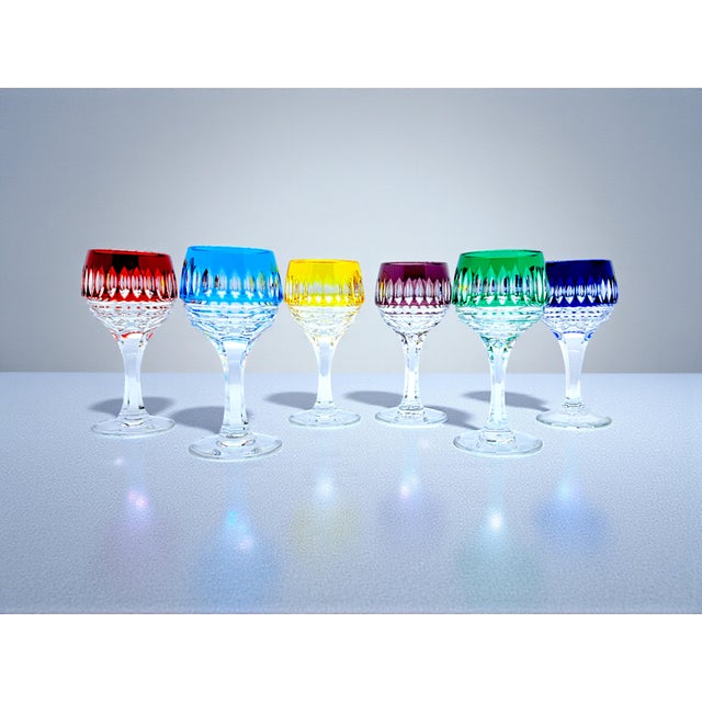 Italian Colored Cut Crystal Liqueur Glasses from Artigianato Italiano, 1980s, Set of 6 For Sale - Image 9 of 12
