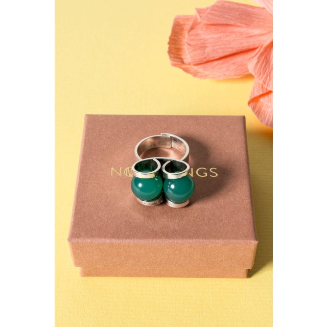 Metal Silver and Chrysprase Ring from Elis Kauppi, 1960s For Sale - Image 7 of 9