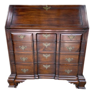 Solid Mahogany Slant and Block Front Chippendale Style Secretary Desk With 4 Drawers For Sale