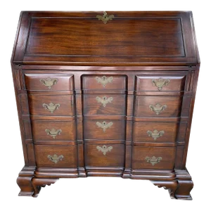 Solid Mahogany Slant and Block Front Chippendale Style Secretary Desk With 4 Drawers