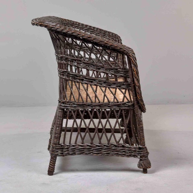 Victorian Wicker Settee With Diamond Lattice Weave For Sale - Image 4 of 12