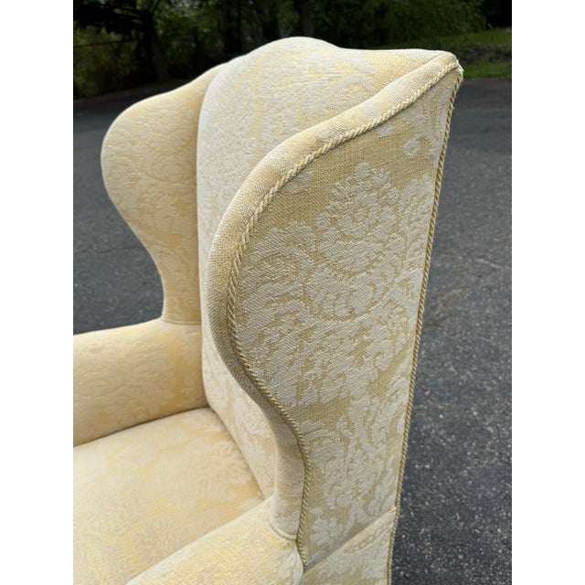 Yellow Late 20th Century Damask Upholstered Wingback Chair For Sale - Image 8 of 11