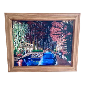 Framed Original Acrylic Painting “San Antonio Riverwalk at Christmas” Signed Marv Lowe