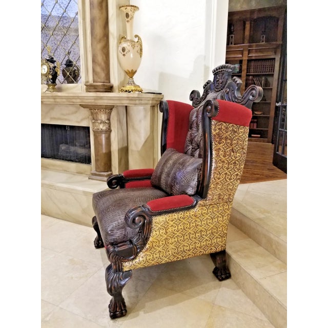 Emperor Wingback Armchair Custom Hand-Crafted With Embossed Genuine Leather For Sale - Image 4 of 11