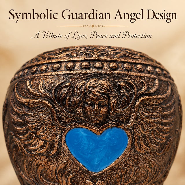 Aura Angel Wings Turquoise Heart Keepsake Cremation Urn Metal Antique Copper Finish For Sale - Image 6 of 9