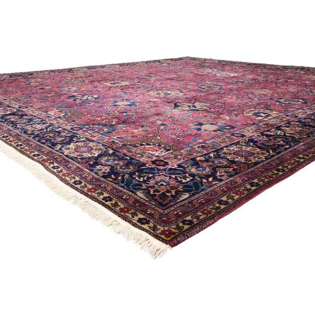 79738 Vintage Indian Agra Rug, 13'01 x 14'07. The Silk Road Garden: A Vintage Indian Agra Masterpiece of Mughal Opulence...