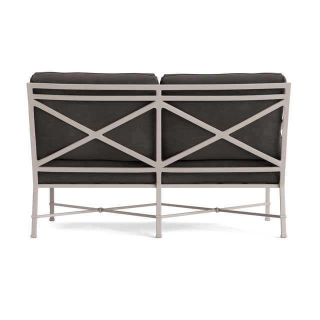 Brown Jordan Brown Jordan Venetian Left Arm Loveseat, Dove frame with Fusion Charcoal fabric For Sale - Image 4 of 11