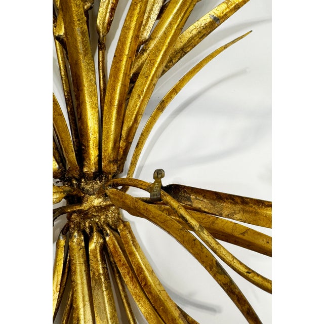 Metal Vintage Large Gilt Tole Sheaf of Wheat Wall Candle Sconce For Sale - Image 7 of 7
