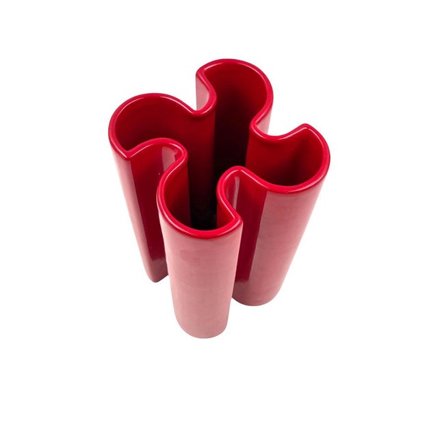 Space Age Red Ceramic Vase by Franco Bettonica for Gabbianelli, Italy, 1970s For Sale - Image 11 of 15