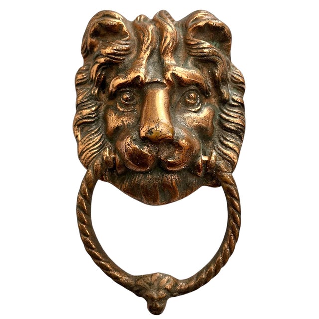 Metal Vintage English Bronze Lion Door Knocker For Sale - Image 7 of 10