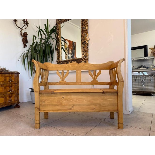 Solid Provincial Farmhouse Chest Bench, Natural Wood Furniture. Dimensions: Height x Width x Depth 90 x 120 x 94 cm, Seat...