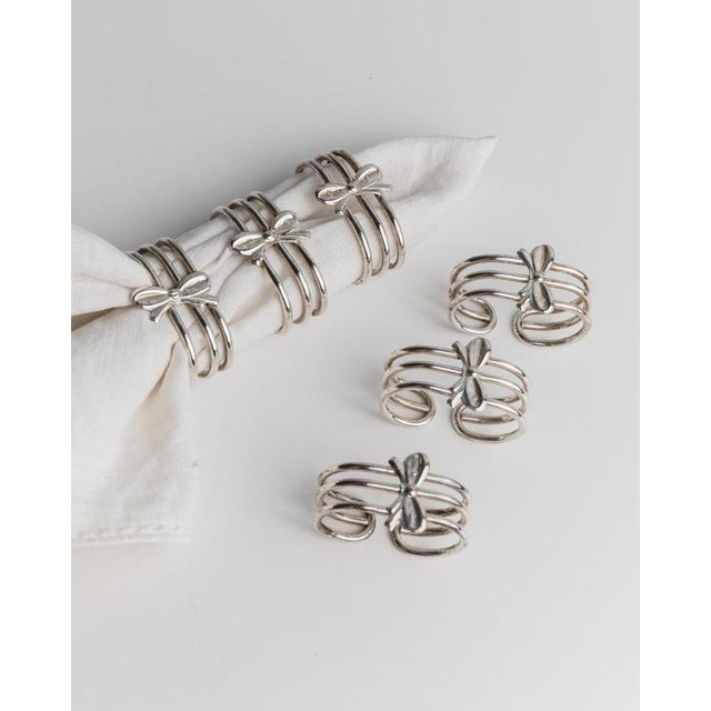 Vintage Silver-Plated Ribbon Napkin Rings, Italy, 1970s, Set of 6 For Sale - Image 3 of 11