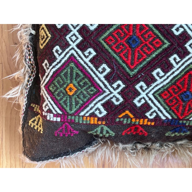 Tribal Antique Kilim and Alpaca Floor Pillow For Sale - Image 3 of 10
