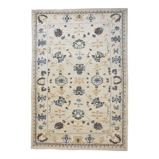 21st Century Turkish Oushak Wool 9x13 Ivory, Grey, Olive & Blue Handmade Area Rug #1140406 For Sale