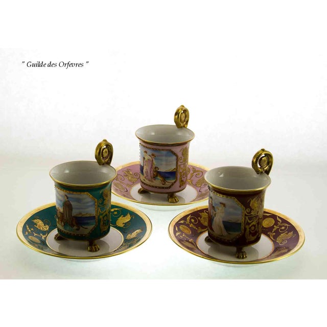 KPM Porcelain 1990’s Vintage/New KPM Collectors Large Coffee Cup & Saucer With Painting Rosace Handle For Sale - Image 4 of 12