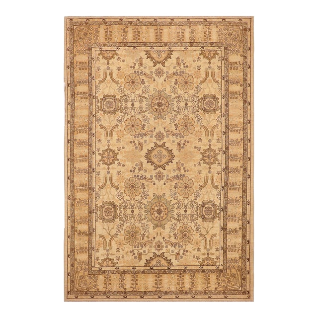 Oriental Ziegler Beige Tan Hand-Knotted Wool Rug - 9'4'' X 12'6'' For Sale